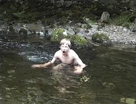 Ryan takes the plunge in the icy waters of the river Gwynant which runs through the grounds of Kings youth hostel